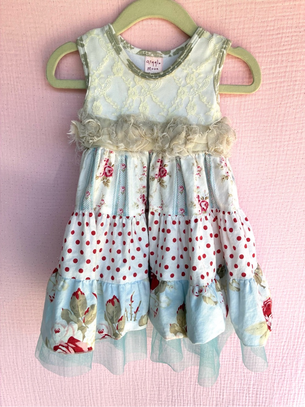Giggle Moon Girls Tiered Floral Polka Dot Lace Dress 2T